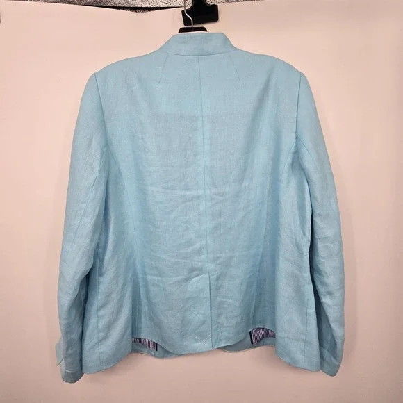 Talbots Aberdeen 100% Linen Blazer Jacket Women's Size 14P Stand Collar Lined - Picture 9 of 13